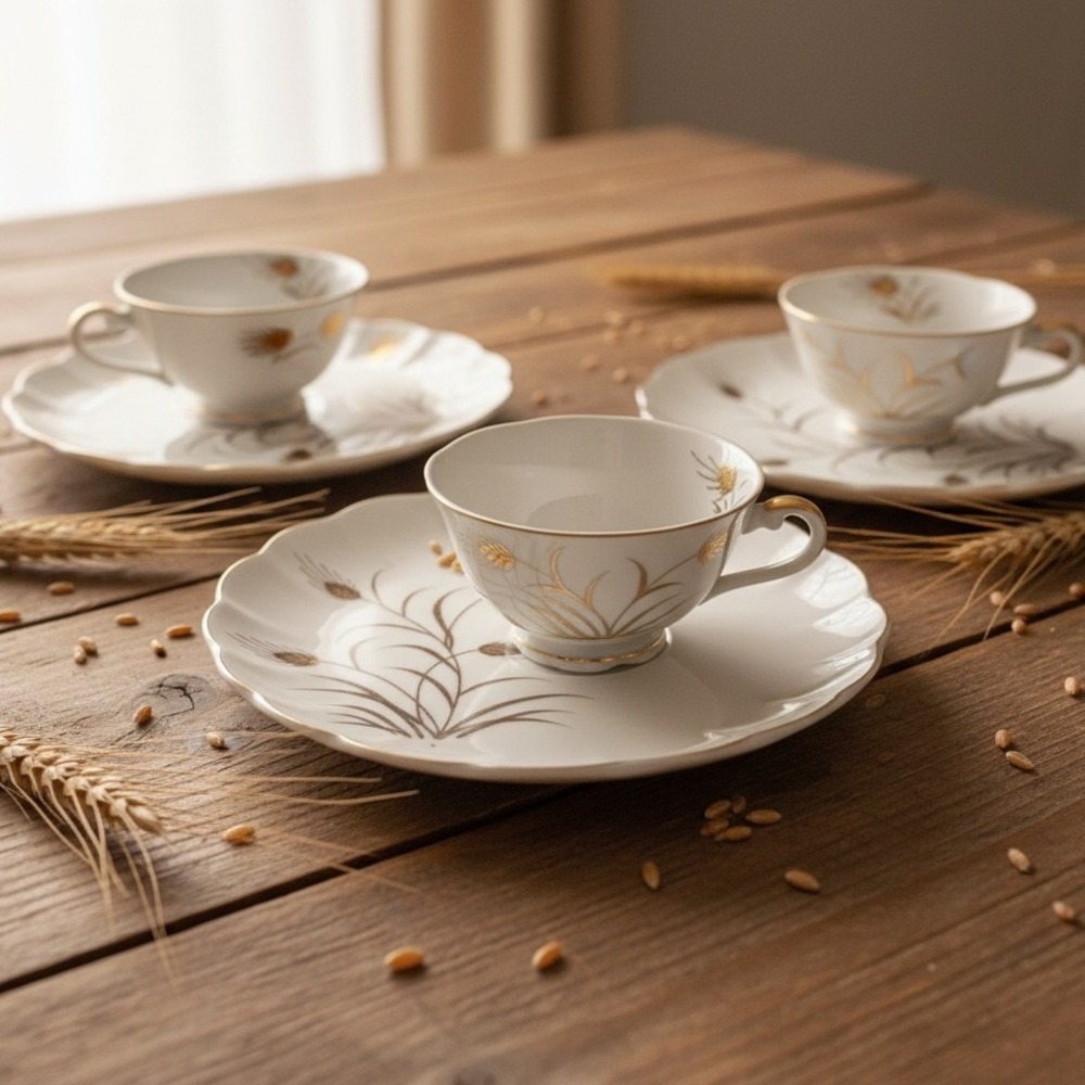 Vintage Lefton China Gold Wheat Pattern Snack Plate and Cup Set Of 3